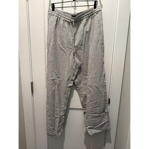 Women’s J.CREW Black Striped Linen-Cotton Blend Drawstring Pant 14 Slim Wide Leg